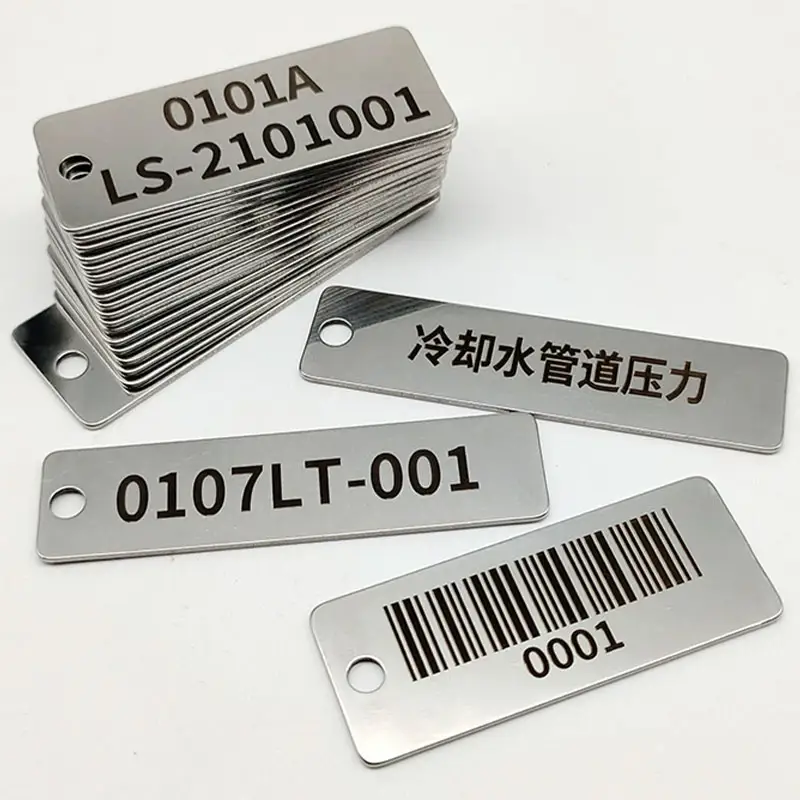 Plaque en acier inoxydable plaque d'identification de vanne de tuyau personnalisée liste étiquette de code à barres en métal plaque d'immatriculation personnalisée