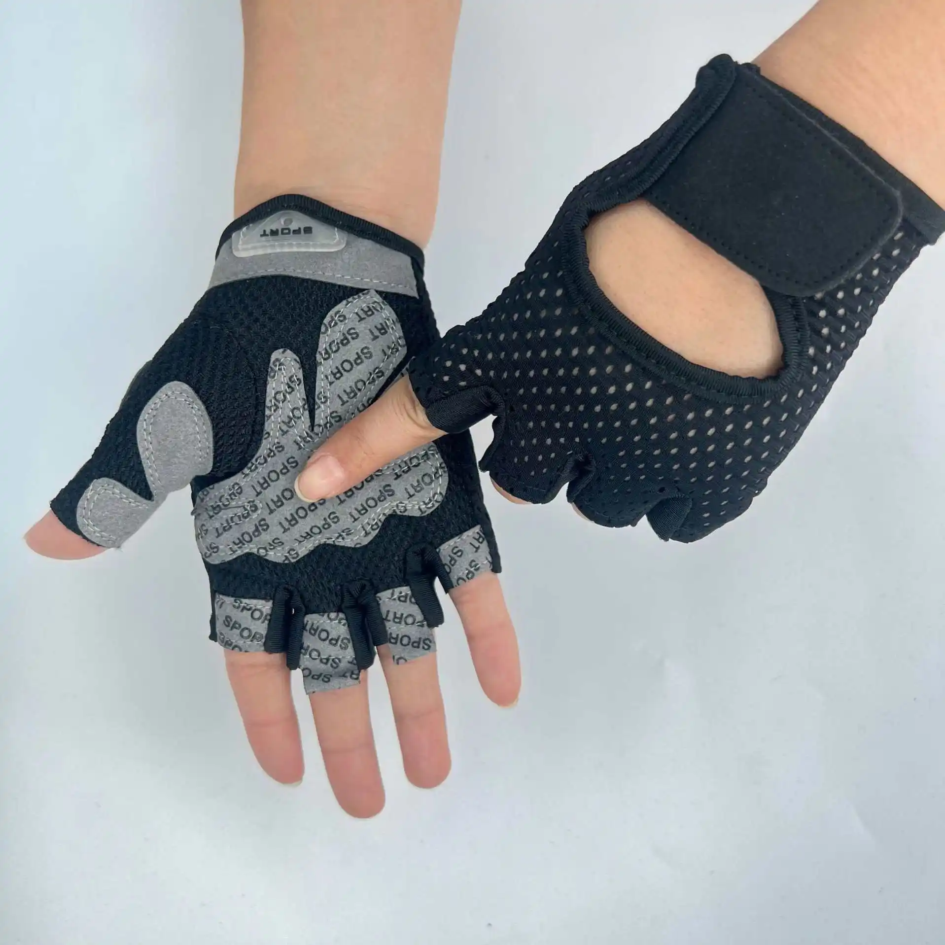 Mezze dita palestra No-Slip esercizio Fitness in microfibra in Silicone imbottito per la protezione del palmo del peso/Pull up/guanti da ciclismo