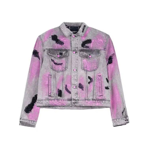 Moda tüm maç Graffiti yıkanmış sıkıntılı delikler erkekler için bahar ve sonbahar tarzı Denim ceket - Product Image 1