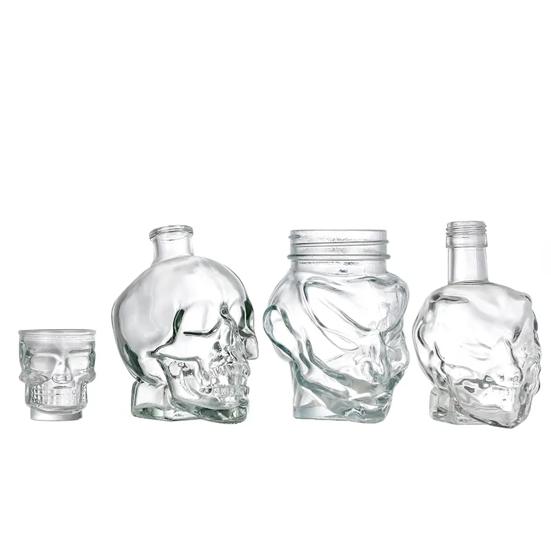 Ncj014 garrafa de vidro de crânio, uísque, vinho, vodka, pote de vidro personalizado