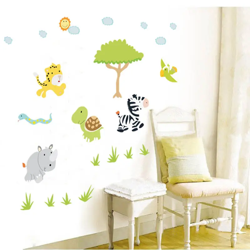 얼룩말 거북이 나무와 꽃 Pvc 홈 스티커 동물 만화 스티커 어린이 방 보육원 벽 스티커 데칼