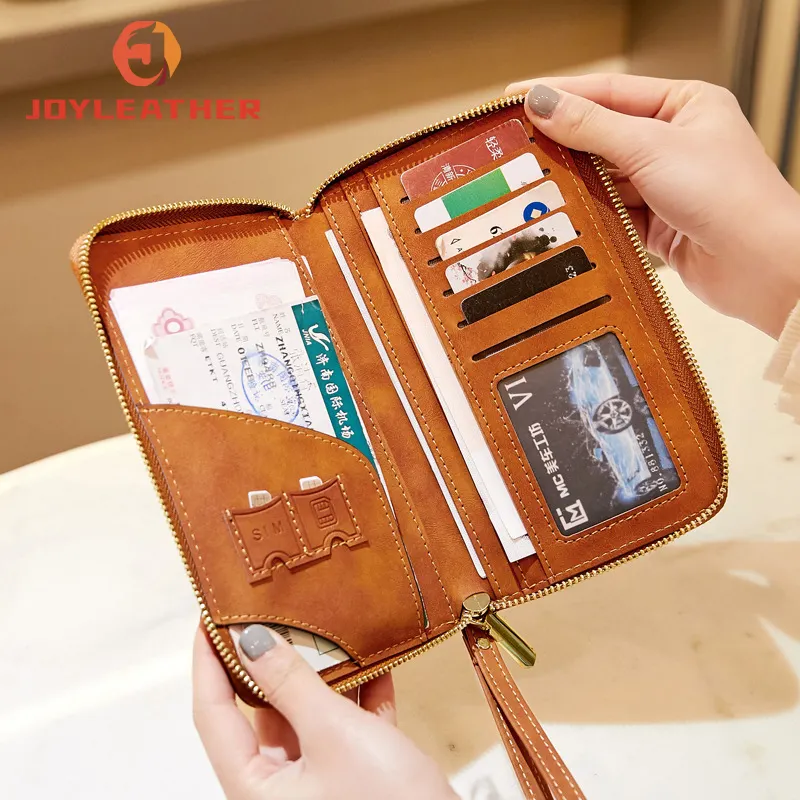 Múltiples funciones de viaje familiar PU cuero viaje pasaporte organizador bolsa pasaporte titular RFID bloqueo bolsa pasaporte billetera