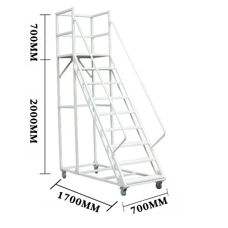 Plataforma rodante recoger escalera de paso almacén escalada 4 ruedas móvil gran plataforma de acero escalera de paso portátil