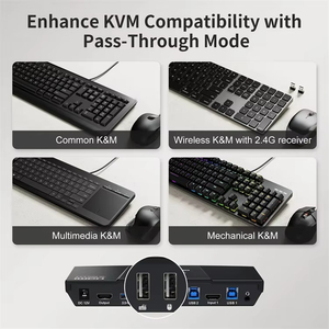 TESmart USB <strong>3</strong>.0 HDMI <strong>KVM</strong> <strong>Switch</strong> <strong>1</strong> Monitor 2 PCs Computers 4K@60Hz with L/R Audio &amp; Microphone EDID Emulators 2 Port <strong>KVM</strong> Dock