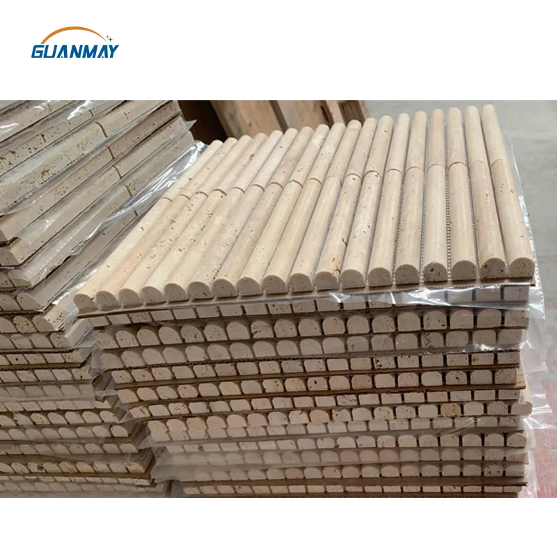 Guanmay tùy chỉnh đá tự nhiên đá cẩm thạch travertine đá thường xuyên màu duy nhất tường rãnh Gạch Mosaic cho khách sạn biệt thự