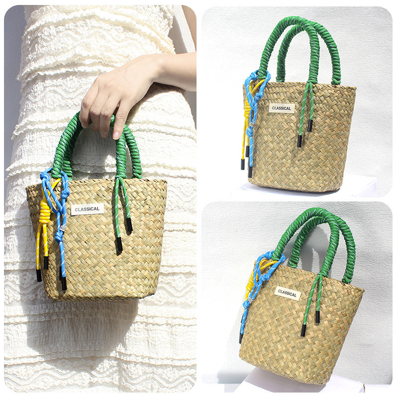 Primary color bag with green hand rope