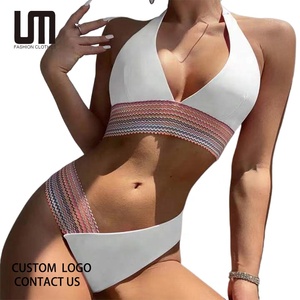 セクシーな女性用ホルターノースリーブビキニセット2025カスタムロゴプリント2ピース水着ホットサマービーチ卸売