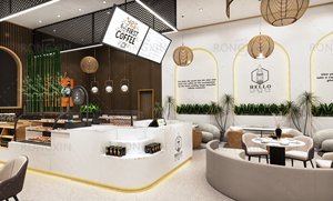 コーヒーショップインテリアデザインカウンターとレストランラウンジシーティングカフェカウンターの3Dデザインカフェバーレイアウトのアイデア