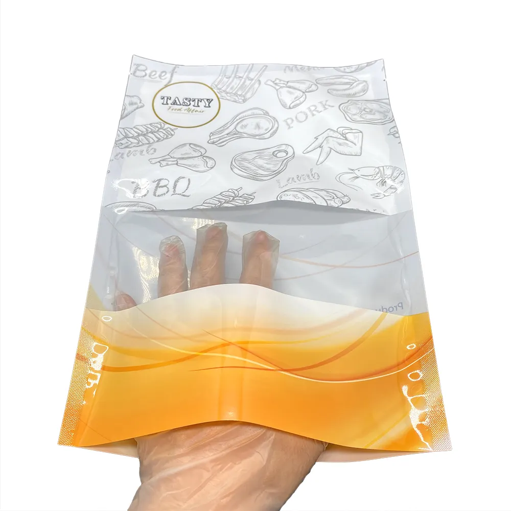 Bolsas de plástico con sello al vacío para envasado de alimentos, bolsas transparentes con impresión personalizada de fábrica ISO9001, para carne, pescado y pescado