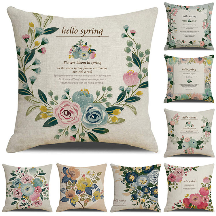 Rustic Linen Pillow Cover Flower Printed Car Sofa Bed Cushion Cover Hand-painted Simple Cushion Pillow Cover