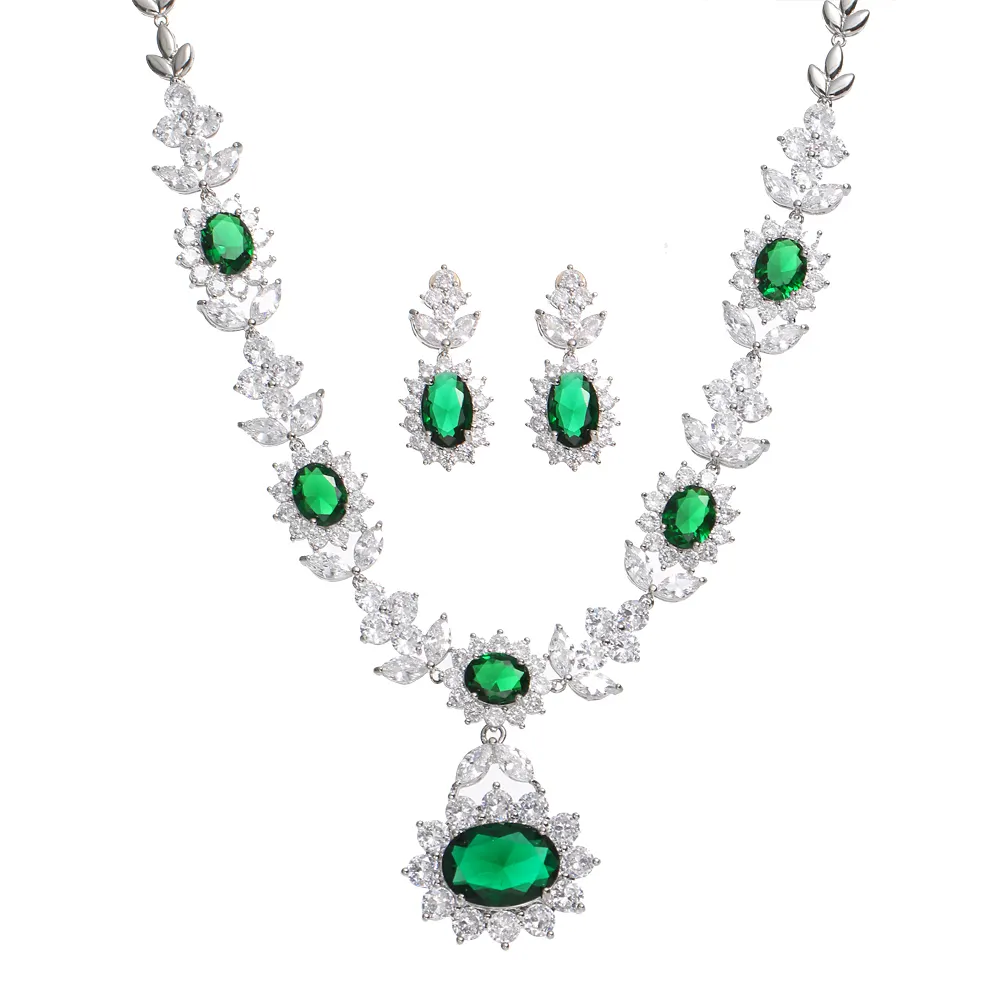 Emmaya set di gioielli in pietra verde zircone cubico di alta qualità di lusso set di orecchini per collana per set di gioielli da sposa da donna