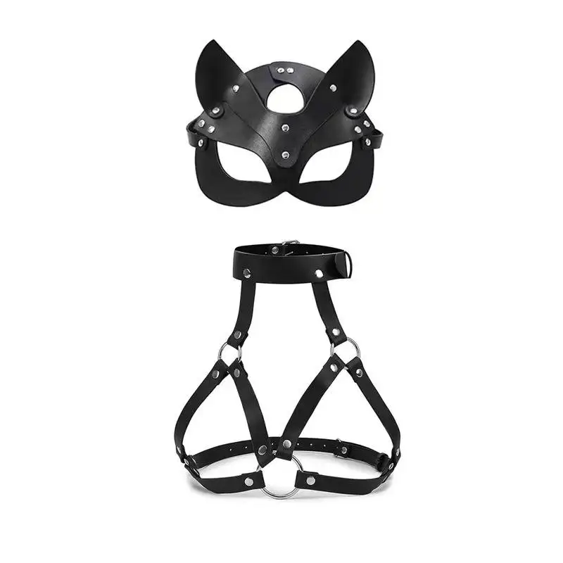 Funny leather binding suit Fox mask Eye mask Bust revealing clothes European and American adult articles