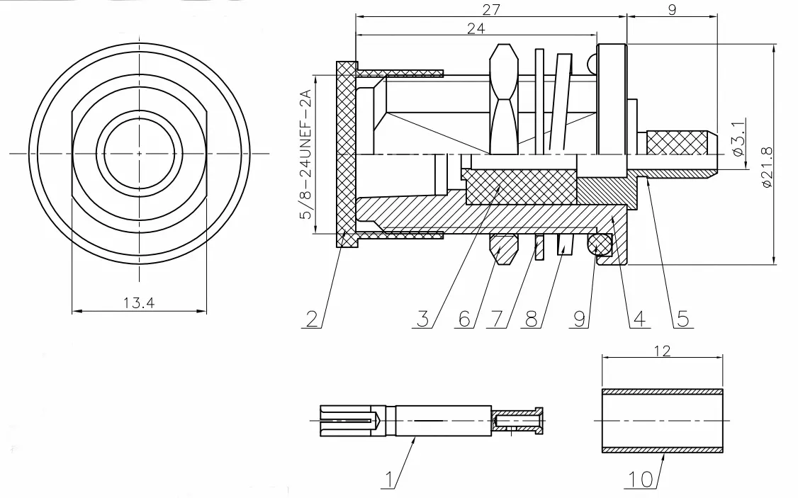 N Type Vrouwelijke Kop Connector N-C-KY3 Alle Koperen Rf Coaxiale N Connector Crimp Rg58 Kabel Assemblage