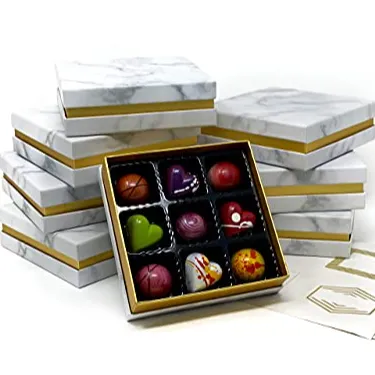Custom Paper Cardboard Truffle Caixas Vazio Chocolate Box Bar Presente Embalagem Para Doces com 9pcs Plastic Tray Insert