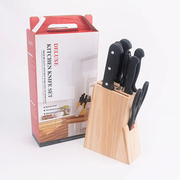 هدية للمطبخ بسعر الجملة 8 أو مقبض بلاستيكي أدوات مطبخ من الفولاذ المقاوم للصدأ مع كتلة خشبية