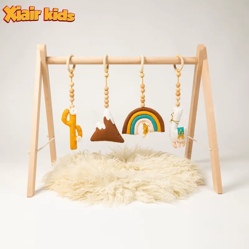 Xiair – gymnastique en bois écologique Montessori pliable pour bébé, tapis de jeu pour activité de bébé, cadre de gymnastique avec jouets suspendus