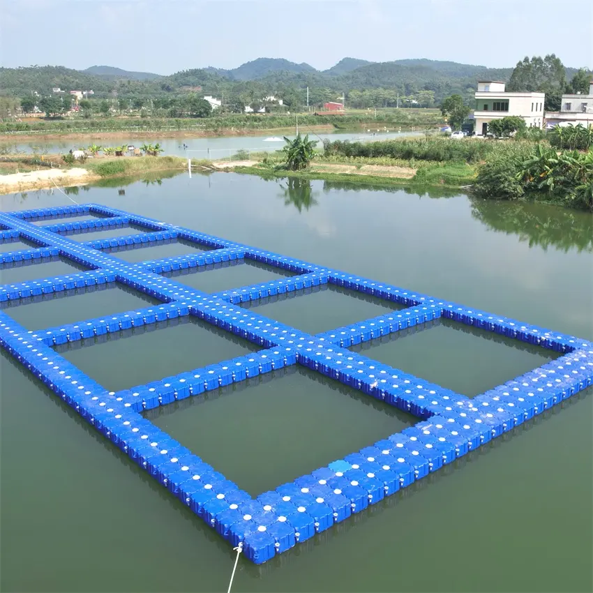 Jaula de plástico para cultivo de peces en el océano, jaula con diseño de jaula de polietileno rectangular flotante para cultivo de peces