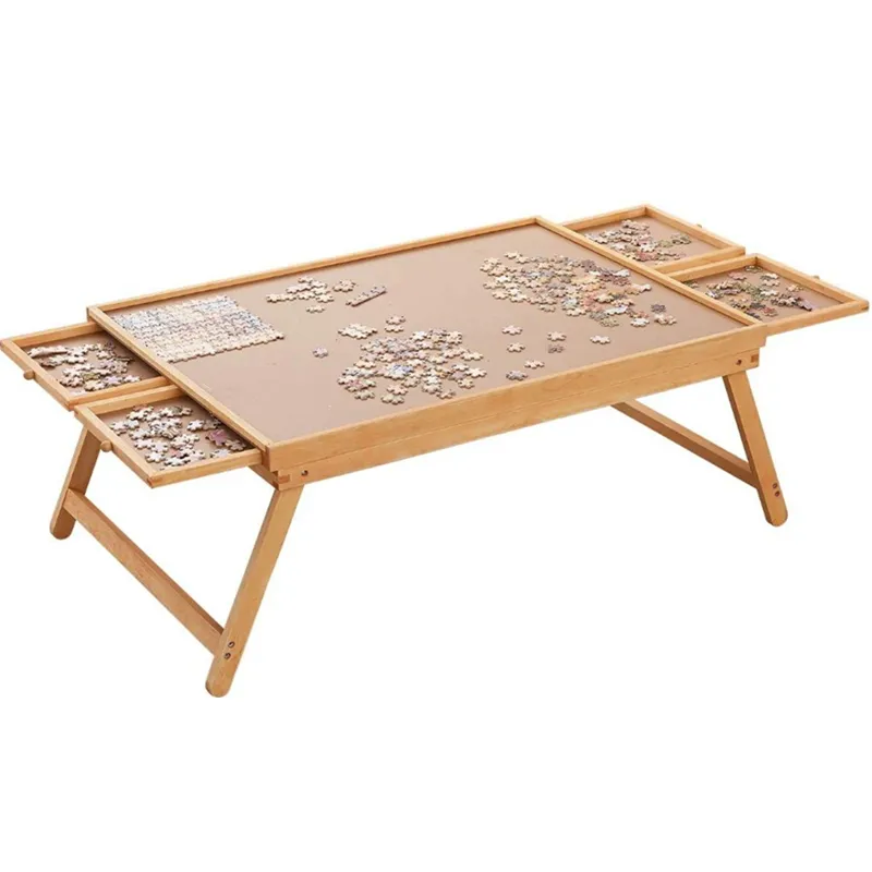Mainan pendidikan kualitas tinggi praktis, mainan anak kayu 4 laci papan puzzle Jigsaw dengan laci