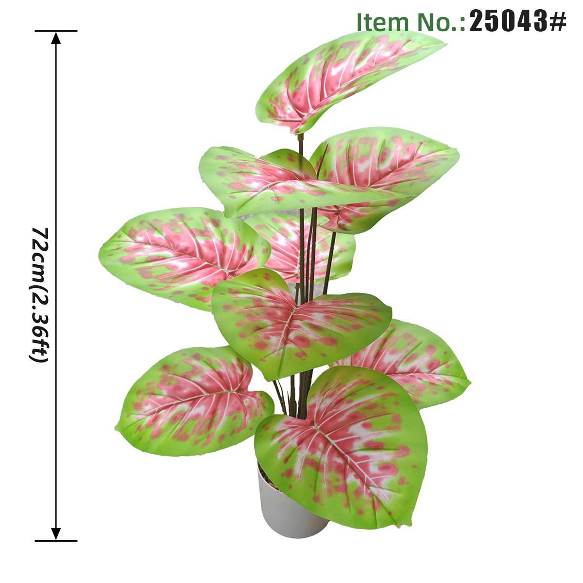 Plante artificielle en pot, Caladium rose et vert, 72 cm