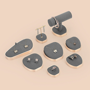 Jinsky Gray Jewelry Display Set Golden Frame <strong>apple</strong> Shape Jewellery Stands Oval Shape Platform Displays for Counter showcase - Product Image 4