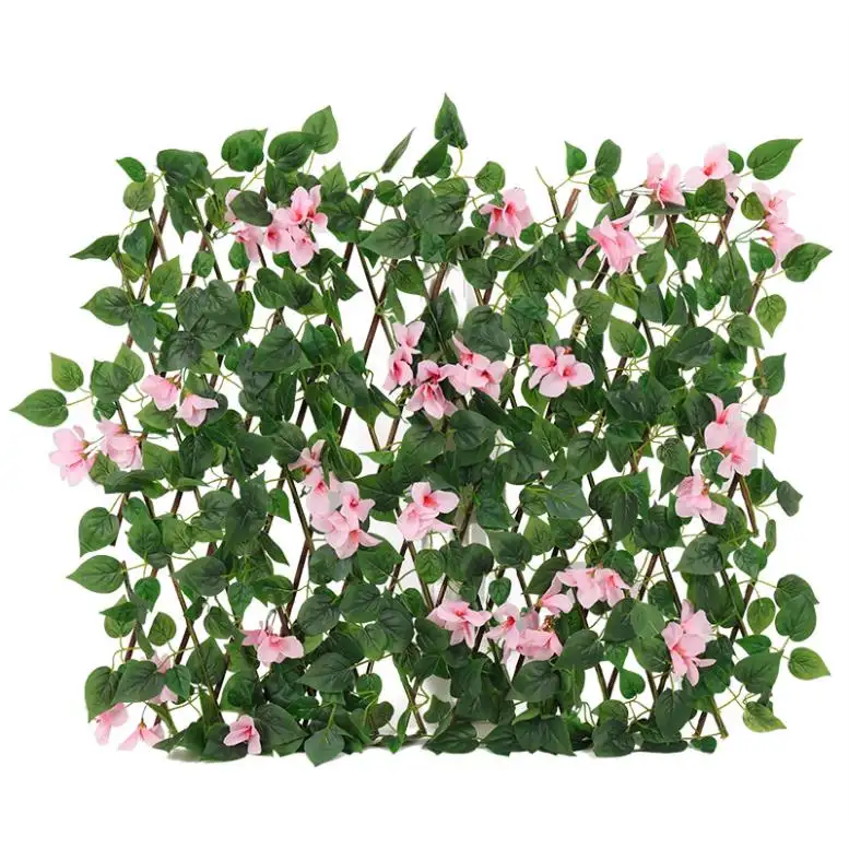 Valla de Seto Floral de imitación, decoración de pared de jardín, planta verde Artificial, valla de madera con flores, venta al por mayor