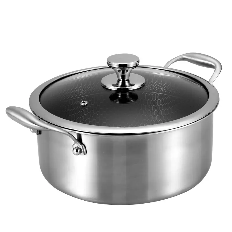 उच्च गुणवत्ता टेम्पर्ड ग्लास ढक्कन के साथ 24cm Stockpot स्टेनलेस स्टील गैर स्टिक पैन गैस प्रेरण रसोई Cookware