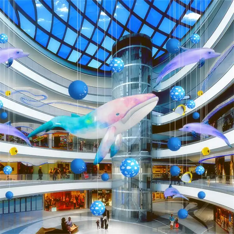 Giant blue inflatable whale advertising inflatable shark for display statue Large ocean fish hanging LED decoration