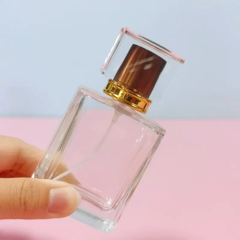 Großhandel 30ml Leere Luxus Square Spray Duft Parfüm flasche Transparente nachfüllbare Parfüm glasflasche