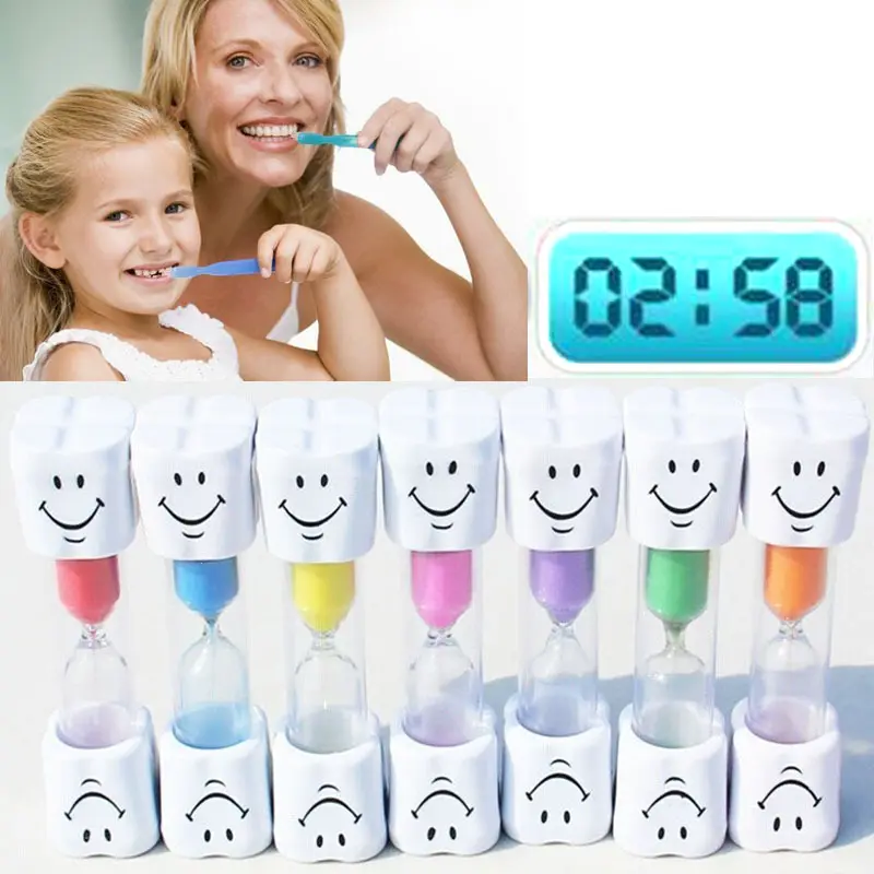 Sablier en silicone pour enfants, 3 Minutes, minuterie, dents, visage souriant, douche, sable, brosseur