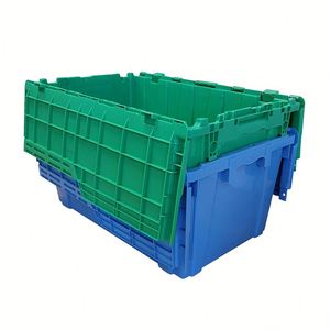 Contenedores de tapa adjunta de almacenamiento de plástico Caja móvil logística de anidamiento resistente - Product Image 3