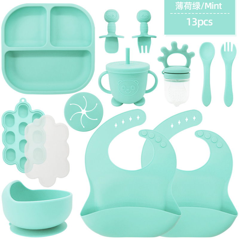 Vert menthe-2 bavoirs carré petite ventouse bol ours tasse collation c