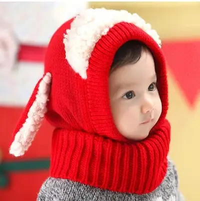 Rarewe Winter Children New Fashion Kids Neck Warmer Hat Scarf Joint Crochet Baby Knitted hats for Infant Boys Girls