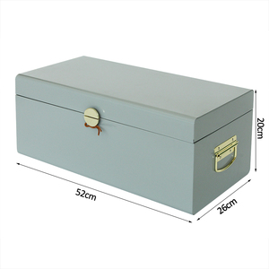 Grey-blue Color Waterproof Metal Material Storage <strong>Trunk</strong> with Leather Rope and <strong>Round</strong> Lock Accessories for Home Decoration Storage - Product Image 2