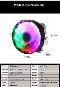 1700サイレントRGBデスクトップCPUクーラー空冷LEDゲーミング対応1155 1366 2011銅12V CPUファンAMD用マルチプラットフォーム - Product Image 3
