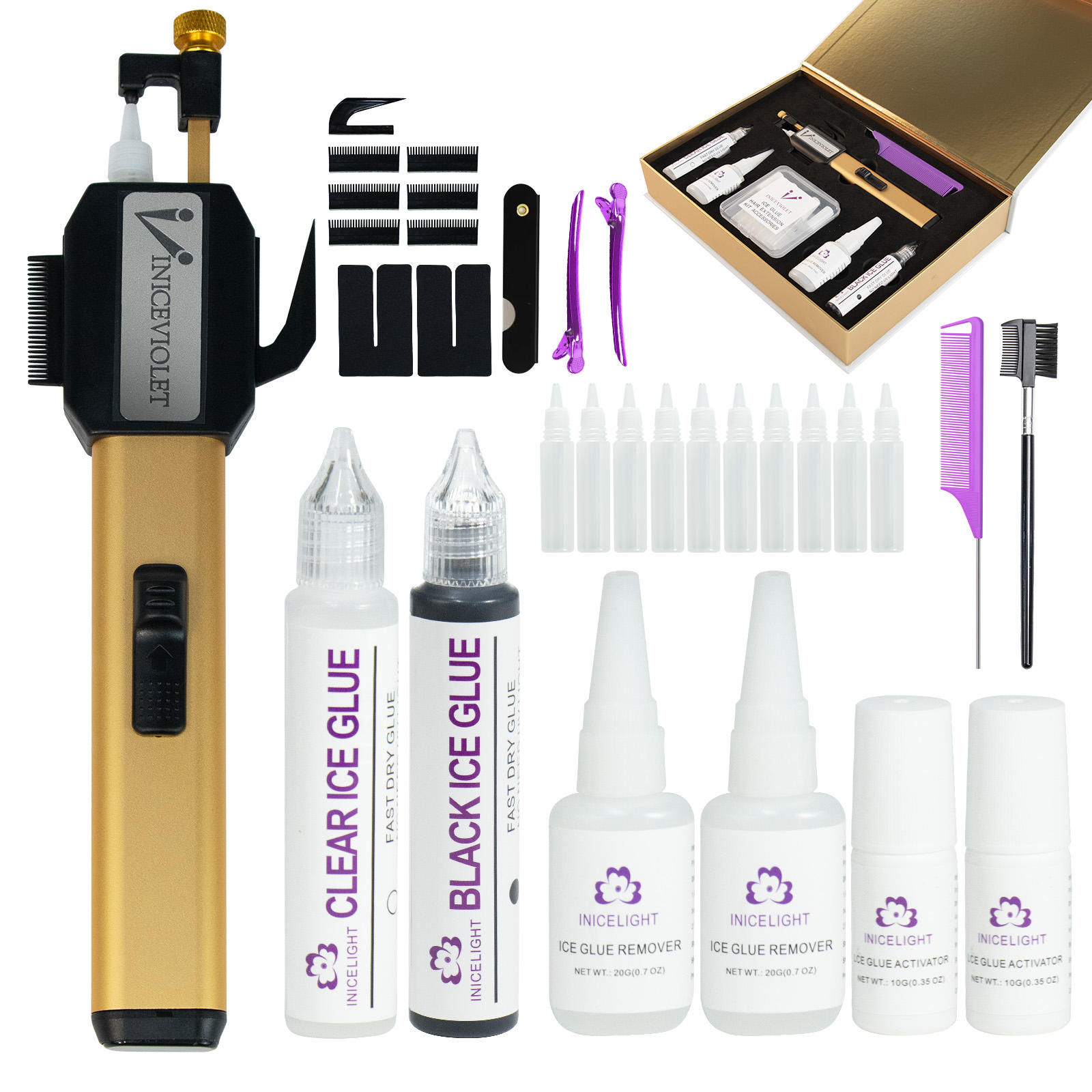 Ensemble d'outils économiques pour extensions de cheveux à colle glacée