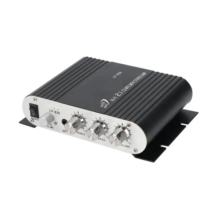 Lp-838 mini amplificador de áudio hifi para carro, 2.1, estéreo, 12v, subwoofer de som automático, amplificador lp838, mp3, mp4, 20w * 2