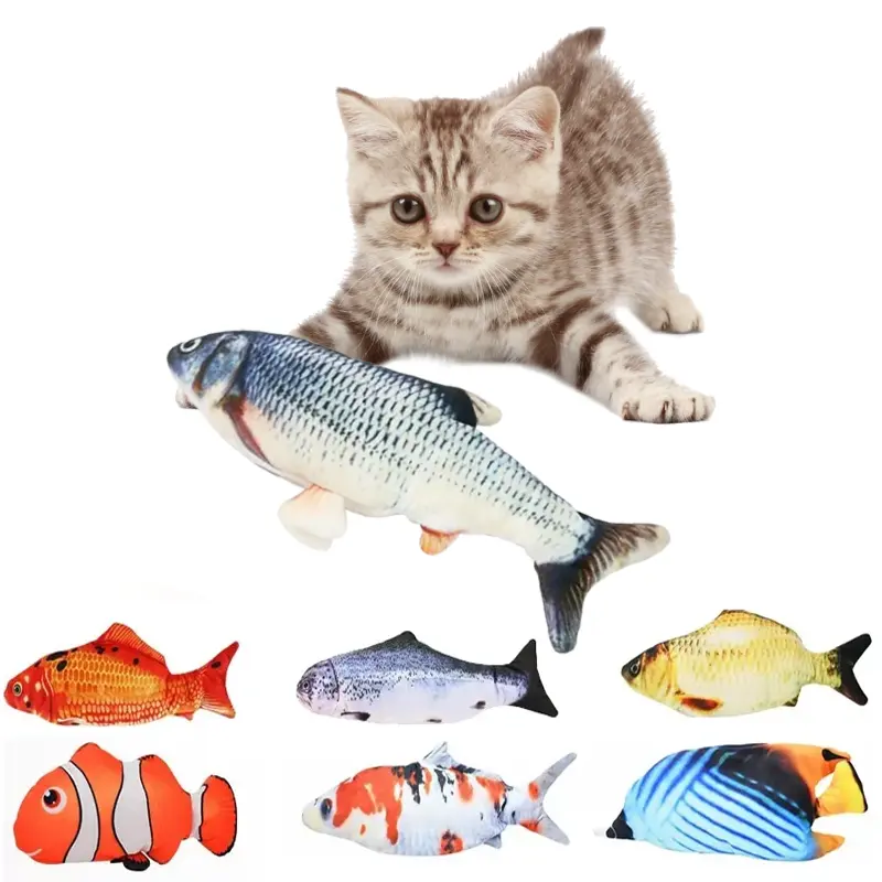 전자 고양이 장난감 대화 형 전자 운동 봉제 회전 자동 물고기 고양이 장난감