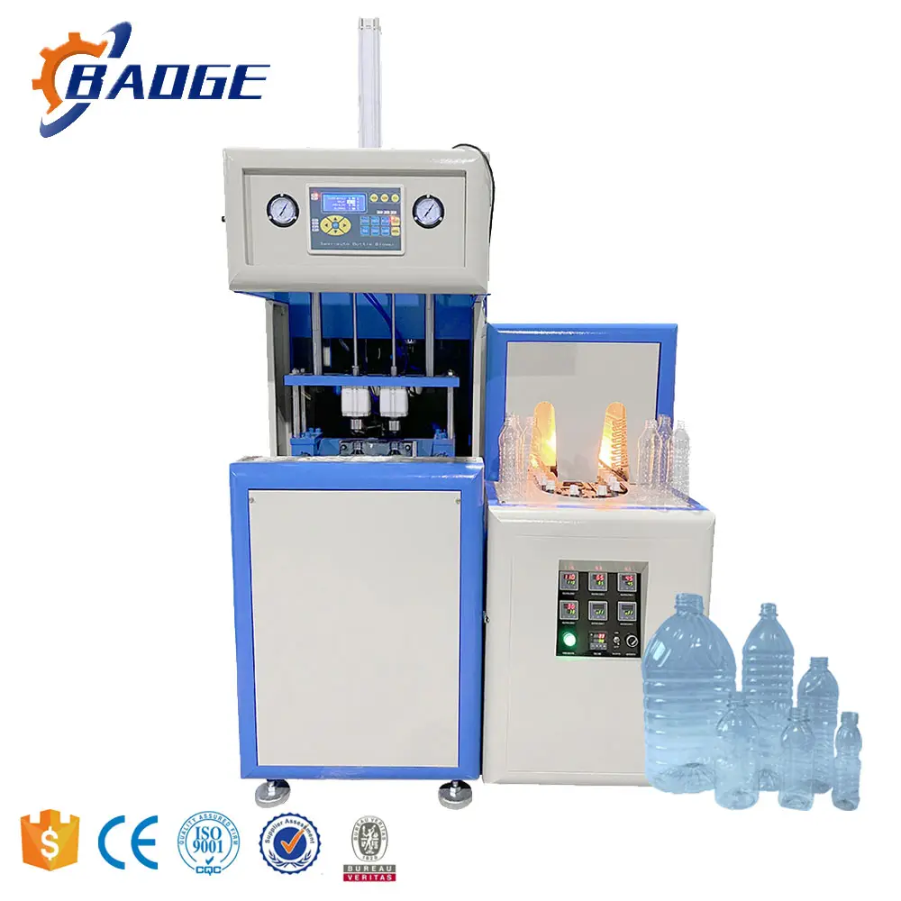 Su üfleme için fabrika kaynağı Pet plastik şişeler şişe yapma makinesi 2 boşluk yarı otomatik kalıpta şişirme makinesi