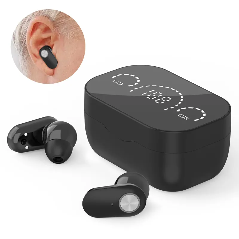 シリコン耳栓補聴器充電式ワンボタン電源オン簡単な使用聴覚障害のための調整可能な補聴器