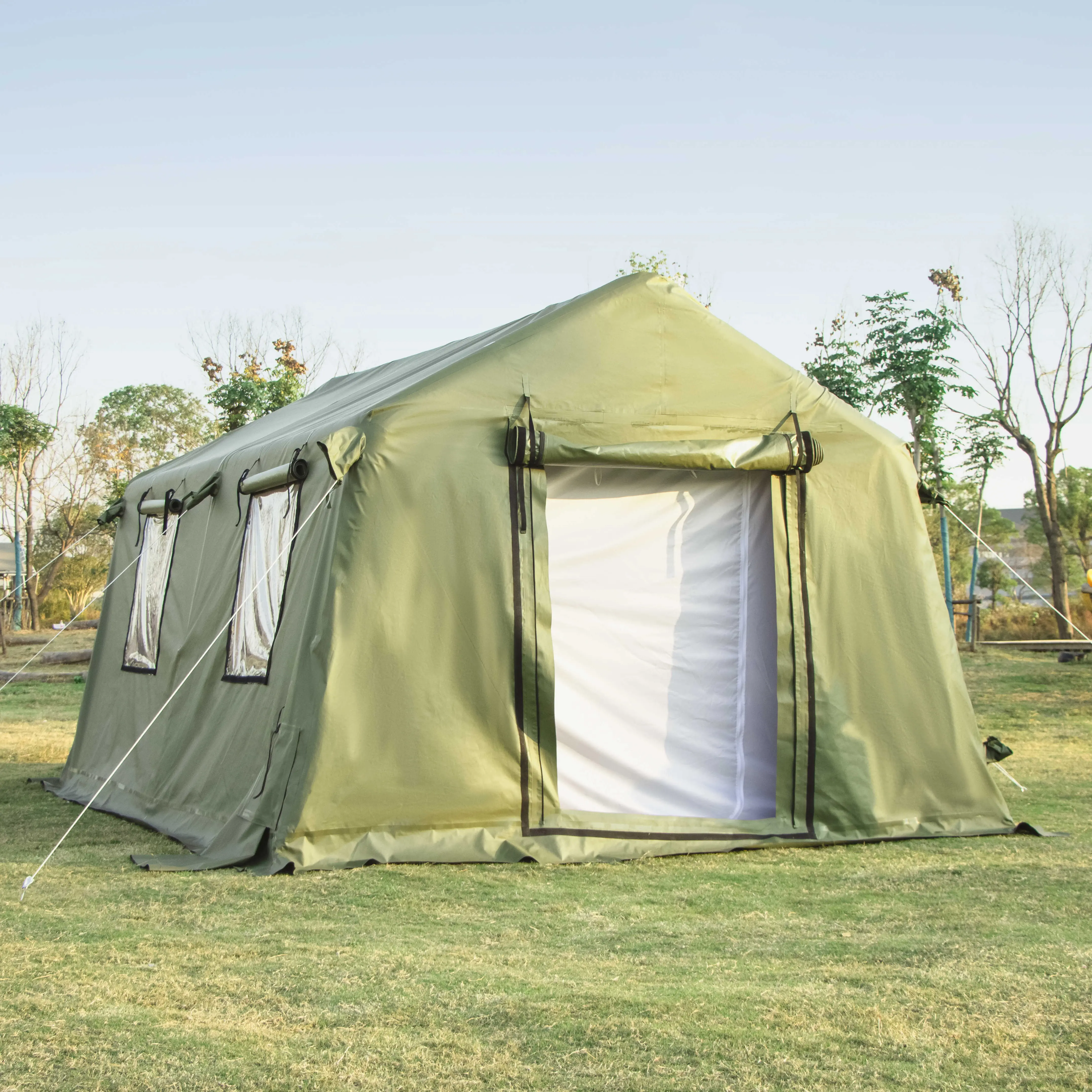 Tubo de ar inflável para acampamento, dupla porta, refugiado, tenda de ar à prova d' água, pvc, parede, acampamento ao ar livre