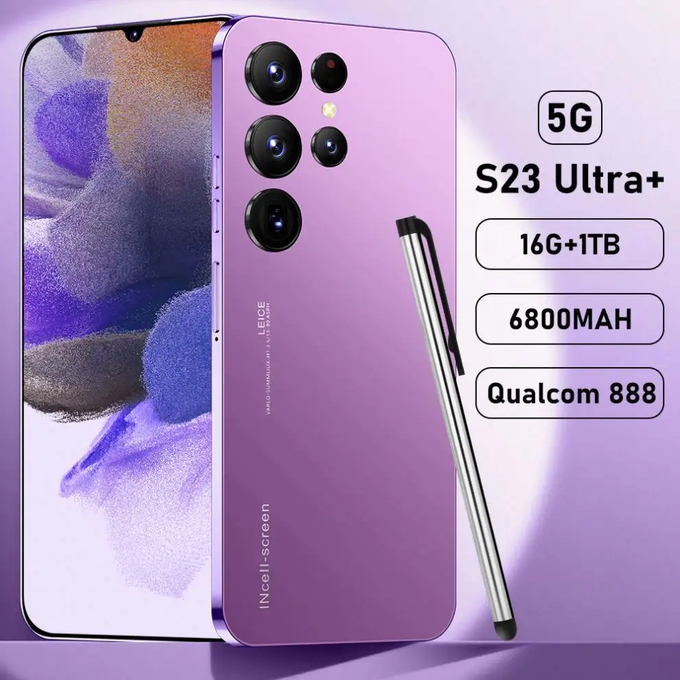 Smartphone s23 ultra desbloqueado global, celular com tela de 6.7 polegadas, bateria de 6800mah, dual sim, câmera hd, câmera de 48mp + 64mp, 16gb + 512gb