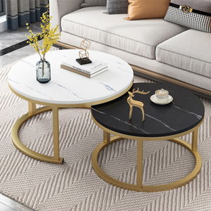 Bent Black Gold Metal Side Glass Marble Stone Mdf Wood Contemporary Round Nesting Coffee <strong>Table</strong> Nest of <strong>3</strong> <strong>Table</strong> <strong>Set</strong> Nesting <strong>Table</strong> - Product Image 1