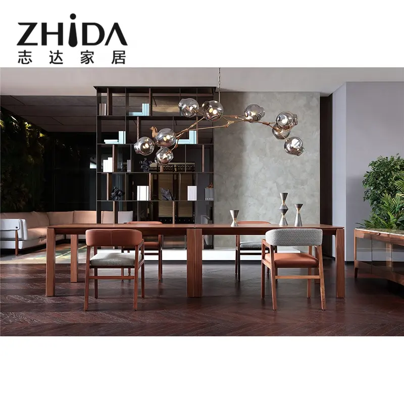 Zhida-mesa de comedor moderna para villa, mueble cuadrado de madera sólida de color nogal duradero, 8 asientos, venta al por mayor de fábrica OEM