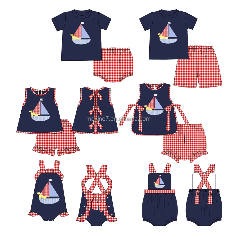 ग्रीष्मकालीन बच्चों के कपड़े बुटीक अमेरिका 4 जुलाई बेबी बॉयज़ एप्लिक शर्ट और छोटे आउटफिट