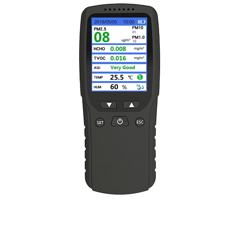 Analizador de Gas multifuncional de mano PM2.5 polvo HCHO TVOC Detector USB recargable Monitor de calidad del aire prueba de formaldehído