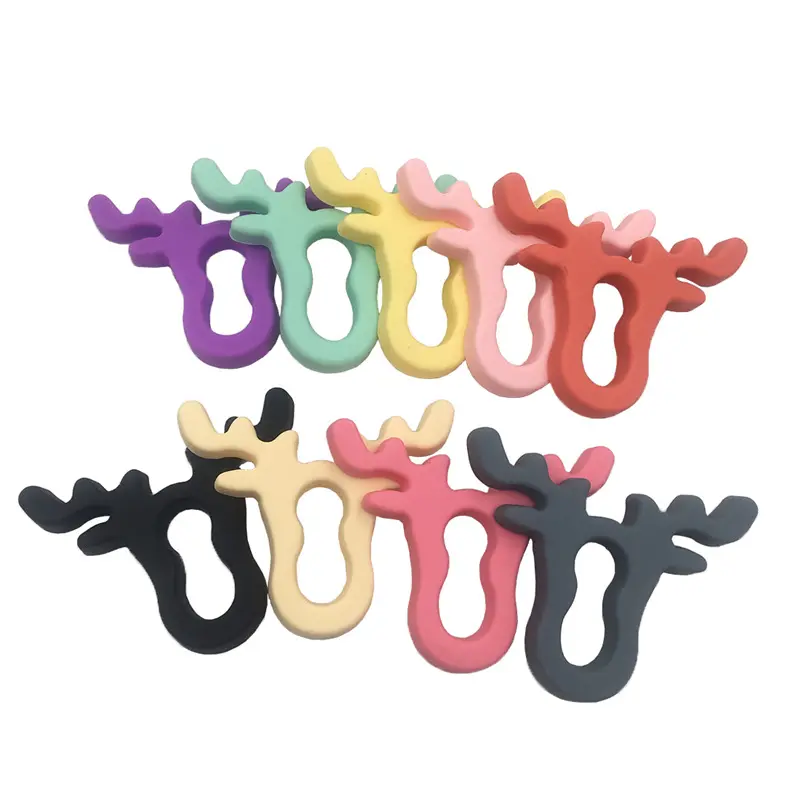 Hot Sell Bpa Free Silicone Food Grade Deer Moose Head Cartoon Animal Chewable Teether Teething Toys