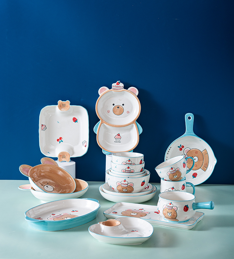 Hot sale little bear decal promotion ceramic porcelain China gift bake dish bakeware bowl plate soup bowl set dinnerware sets