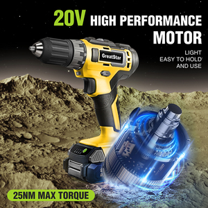 GreatStar 20V Cordless Drill Driver <strong>Kit</strong> Customized Combo <strong>Kit</strong> Rechargeable 2.0 Ah Li-ion Battery With Tool Storage Bag - Product Image 2