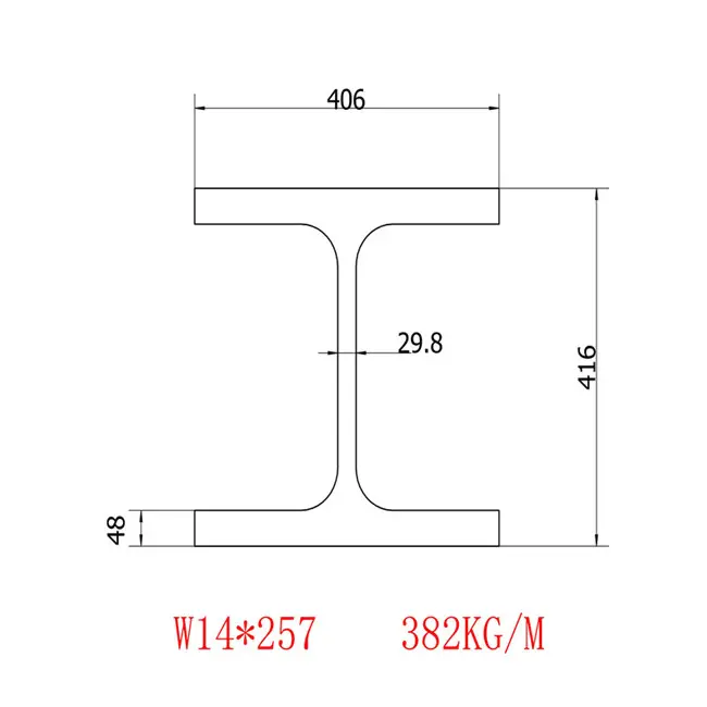 الصلب على شكل حرف H (ASTM A6/a6m-12) W14*257 بمواصفات 416*406*29.8*48 تقرير اختبار بمواصفات المواد a36/a572/a992