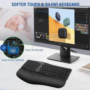 Teclado ergonómico recargable Bluetooth/2,4G USB inalámbrico Touchpad Reposamuñecas Buffer Diseño separado para múltiples dispositivos Nuevo - Product Image 3
